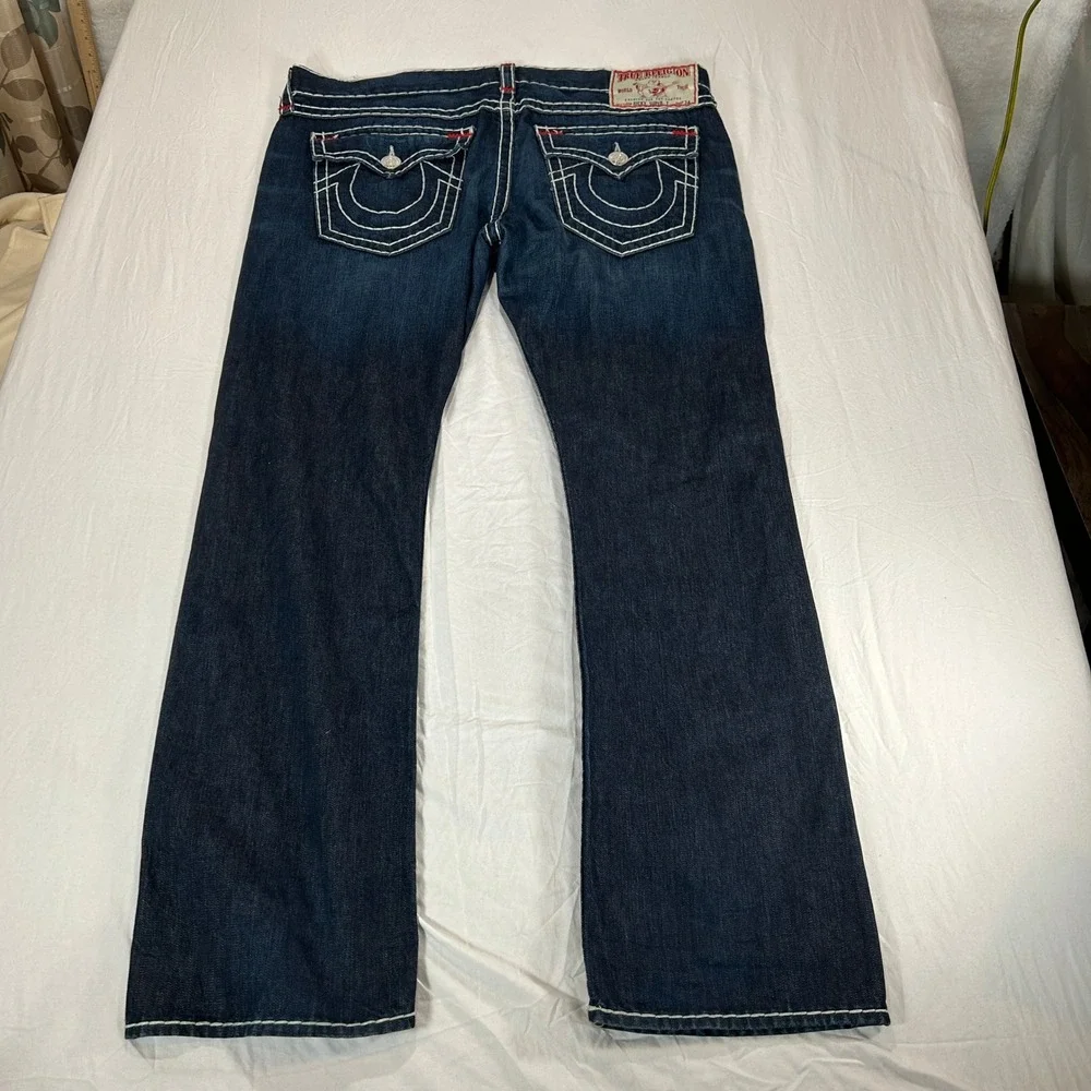 True Religion Ricky Super T Mens 40 Dark Wash Contrast Stitch Straight Jeans USA